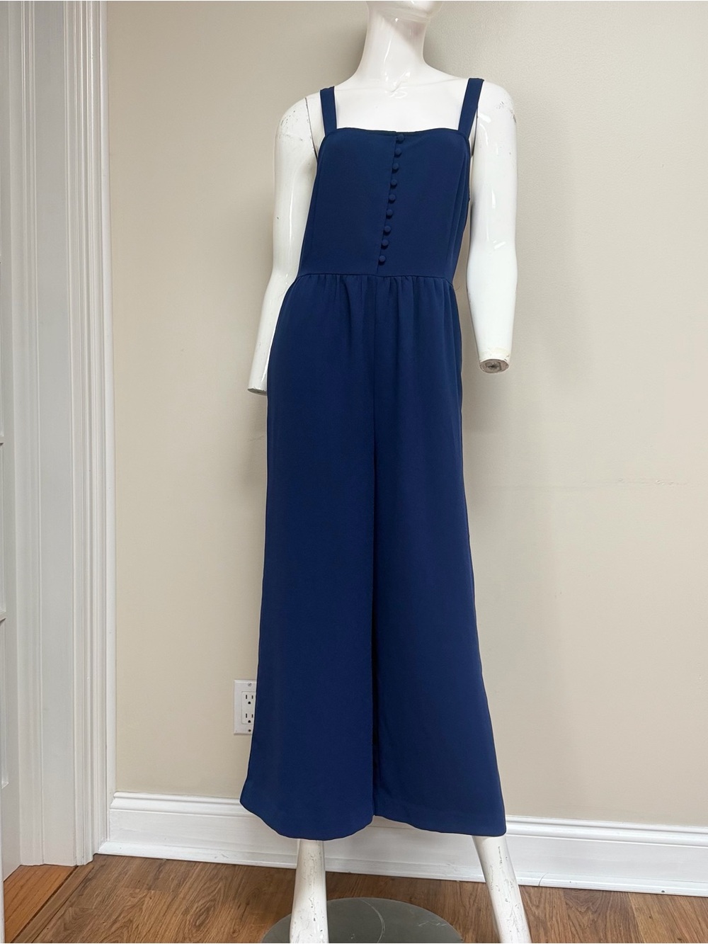 Madewell Navy Blue Smocked Back Button Front Jumpsuit Size 2 Women Sleeveless